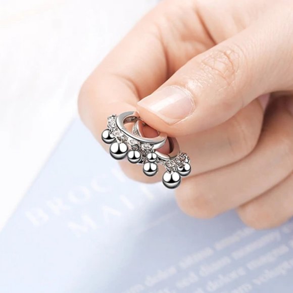 NEW 925 Sterling Silver Bead Hoop Earrings - Picture 4 of 8